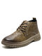 Men Brief Non Slip Alligator Veins PU Leather Casual Ankle Boots - Khaki