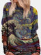 Landscape Printed Long Sleeve O-neck Sweatshirt For Women - Purple