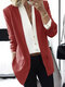 Solid Color Slim Suit Long Sleeve Jacket For Women - Wine Red