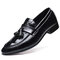 Men Crocodile Pattern Tessel Decoration Leather Loafers Slip On Dress Shoes - Black