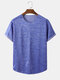 Mens Marled Seam Detail Short Sleeve Fitness Sport T-Shirts - Blue