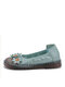Sokofy Soft Bequeme flache Retro-Schuhe mit ethnischem Blumenmuster aus echtem Leder - Grün