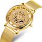 Business Gold Hollow Skeleton Quartz Watches Vintage Roman Numerals Mesh Strap Life Waterproof Watch - Gold