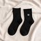 Curling Tube Socks Ladies Cartoon Embroidery Cat Stockings Cotton Solid Color Sports Socks - Black.