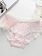 Women's Briefs Solid Color Lace Patched Sweet Breathable Underwear - Pink