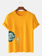 Mens Moon Astronaut Printed O-Neck 100% Cotton Short Sleeve T-Shirts - Yellow