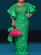Plus Size Women Floral Print Notched Neck Maxi Dress - Green