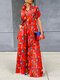 Brush Print Lapel Pocket Short Sleeve Wide Leg Two Pieces Suit - Red