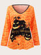 Plus Size Pumpkin Print Halloween Funny V-neck T-shirt - Yellow