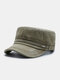 Men Washed Distressed Cotton Solid Color Letter Metal Label Sutures Casual Sunscreen Military Hat Flat Cap - Army Green