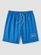 Men Palm Tree Print Wide Legged Swimwear Quick Dry Board Shorts - Blue
