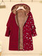Polka Dot Stripe Patchwork Print Fleece Hooded Coat - Red