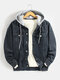 Mens Cotton Button Front Outdoor Stylish Detachable Hooded Denim Jacket With Pocket - Dark Gray