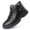 Men Wool Fleece Lining Leather Non Slip Outdoor Casual Boots - Black