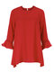 OL Stitching Loose Hole Long Sleeve Chiffon Mini Women Dress - Red
