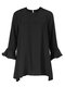 OL Stitching Loose Hole Long Sleeve Chiffon Mini Women Dress - Black