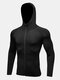Mens Solid Windproof Super Breathable Zip Front Sports Hooded Jackets - Black