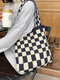 Women Dacron Casual Multicolor Lattice Pattern Color Matching Large Capacity Handbag Tote - Blue