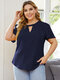 Plus Size Cut Out Crew Neck Casual Blouse - Navy