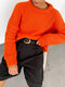 Solid Loose Dropped Shoulder Long Sleeve Knit Sweater - Orange