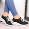 Large Size Women Casual Solid Color Round Toe Lace Up Wedges Loafers - Black