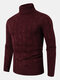 Mens Twisted Knitted High Neck Solid Color Casual Basic Sweater - Red