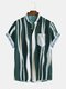Mens Plain Color Striola Chest Pocket Casual Short Sleeve Shirts - Green