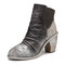 SOCOFY Metallic Color Splicing Chunky Heel Elastic Band Genuine Leather Boots - Black