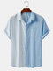 Men 100% Cotton Striped Patchwork Casual Designer Shirt - Blue