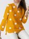Dot Print V-neck Slit Hem Long Sleeve Women Blouse - Yellow