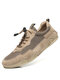 Men Mesh Splicing Pigskin Leather Breathable Casual Shoes - Khaki