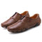 Large Size Men Crocodile Pattern Zipper Slip On Comfy Leather Shoes - Brown