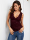 Lace Details V-neck Sleeveless Tank Top - Wine Red