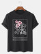 Mens Cherry Blossoms Japanese Print Cotton Short Sleeve T-Shirts - Black