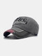 Unisex Washed Cotton Patchwork Contrast Color Letter Embroidery Retro Baseball Cap - Black