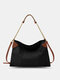 Women Faux Leather Fashion Large Capacity Color Matching Multi-Carry Handbag Crossbody Bag Tote - Black