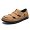 Men Hand Stitching Closed Toe Slip On Soft Hole Leather Sandals - Brown
