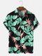 Mens Tropical Floral Print Short Sleeve Breathable Shirts - Green