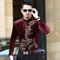 New Gold Velvet Long-sleeved Shirt Brand Large Size Men's Chinese Style Printing Casual Collar Shirt Men's Clothing - Red