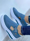Large Size Women Casual Hook & Loop Comfy Breathable Mesh Comfy Platform Sneakers - Blue
