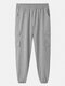 Mens Cotton Plain Side Pocket Loose Fit Sport Casual Elastic Waist Jogger Pants - Grey
