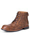 Men Classic Round Toe Motorcycle Boots Vintage Ankle Boots - Brown