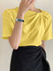 Solid Asymmetrical Neck Twisted Short Sleeve Casual Blouse - Yellow