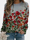 Calico Printed Long Sleeve O-neck Sweatshirt For Women - Gray