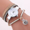Crystal Pendant Women Bracelet Watch Retro Style Leather Strap Quartz Watch - Brown