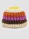 Unisex Handmade Thick Thread Knitted Color Contrast Wide Stripes All-match Warmth Bucket Hat - #02