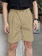 Pantalones cortos casuales de color liso para hombre con bolsillo - Beige