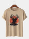 Mens Deer Graphics Short Sleeve Crew Neck 100% Cotton Casual T-Shirt - Khaki