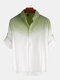 Men Cotton Gradient Printing Casual Long Sleeve Shirt - Army Green