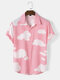 Mens Cloud Print Button Up Holiday Short Sleeve Shirts - Pink